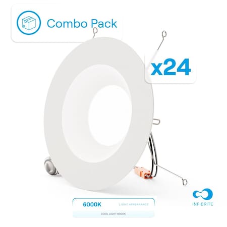 Infibrite 6 In. Retrofit 6000K Clear White LED Recessed Light 12W 1100LM, Dimmable, Wet Rated, 24PK IB-006-6-12W-WH-24PK