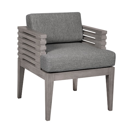 Armen Living Vivid Outdoor Patio Dining Chair in Gray Eucalyptus Wood with Gray Olefin Cushions LCVISIEUCGRY