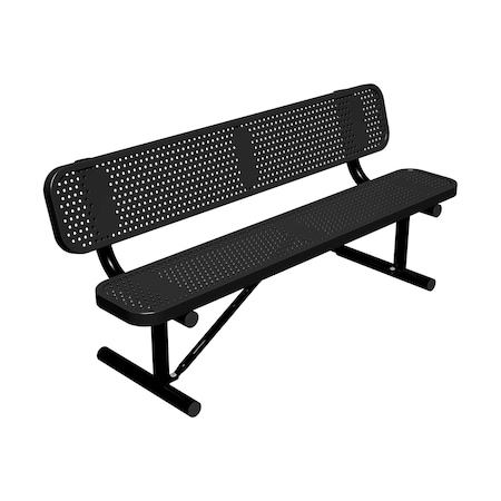 Leisure Craft 6' Standard Bench With Back, Perforated Metal, Portable, Black B6WBP-PERF-BLACK