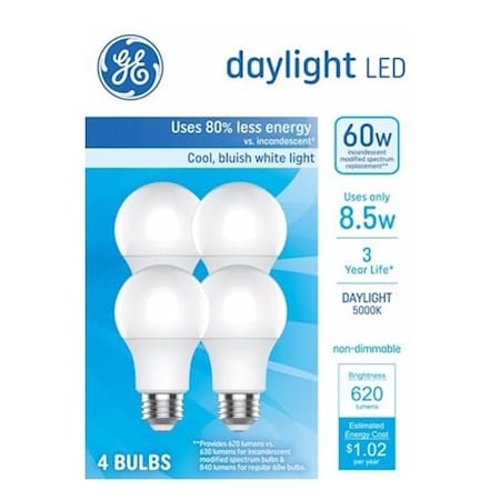 Ge Light Bulb, 60 W Equivalent, Daylight, 5000 K Color Temp, 4PK 93131943