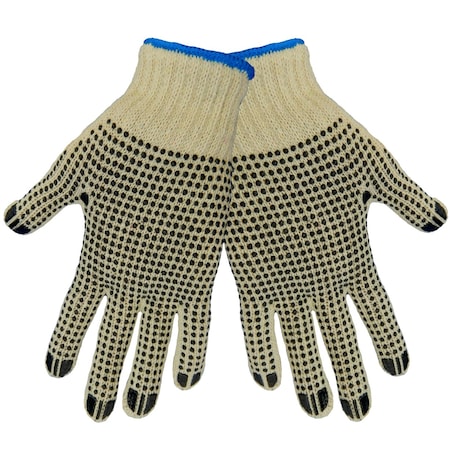 Global Glove Standard Weight Poly/Cotton, Natural Color, Two Side Dotted Gloves, Women's, 12PK S55D2-W
