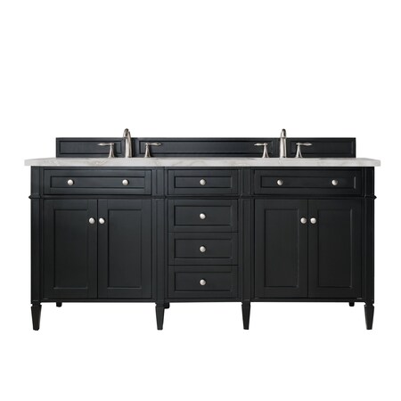 James Martin Vanities 72" D Vanity, Black Onyx w/Victorian Silver Top w/FreePower Wireless Charger 650-V72-BKO-FVSL