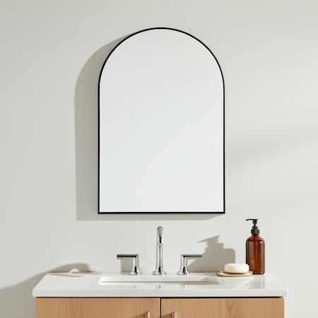 Homeroots 39" Black Arch Metal Framed Bathroom Vanity Mirror 562896