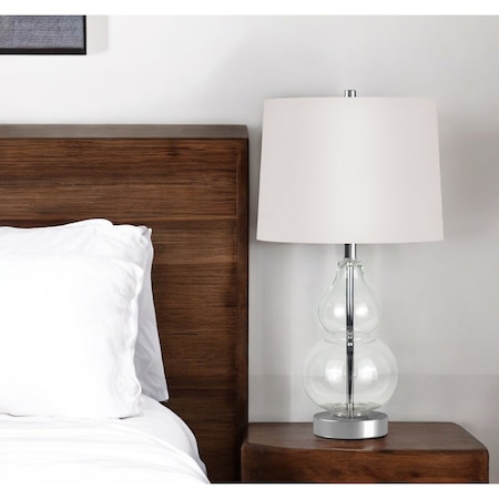 Homeroots 21" Clear Glass Gourd Table Lamp With White Drum Shade 524404