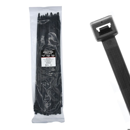 Cable Ties Unlimited Cable Tie, 18 in L, 120 lb Strength, 4.7 in Max Bundle Dia, Nylon 6/6, UV Resistant, Black, 100PK LHD18-120-0C