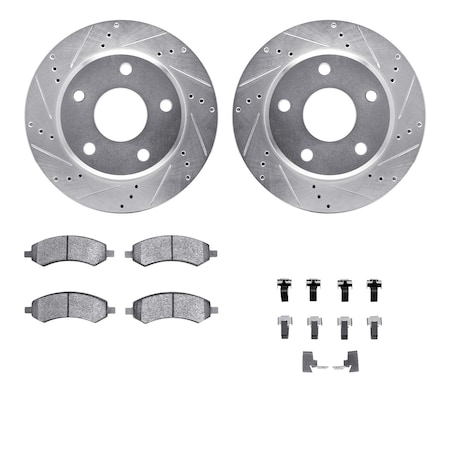 Dynamic Friction Co DFC Brake Rotor - Drilled & Slotted - Silver- Heavy Duty Brake Pad includes Hardware 7412-40018