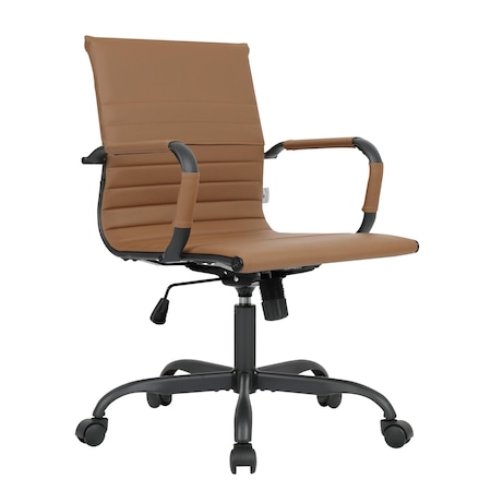 Leisuremod Harris Faux Leather Office Chair - Mid-Back Ergonomic Swivel Desk Chair, Iron Base HOBL19LBRL