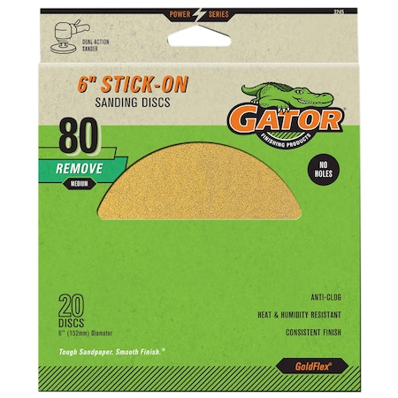 Gator Finishing GoldFlex 6 in. Stick-On Sanding Discs, 80 Grit, 20PK 3245