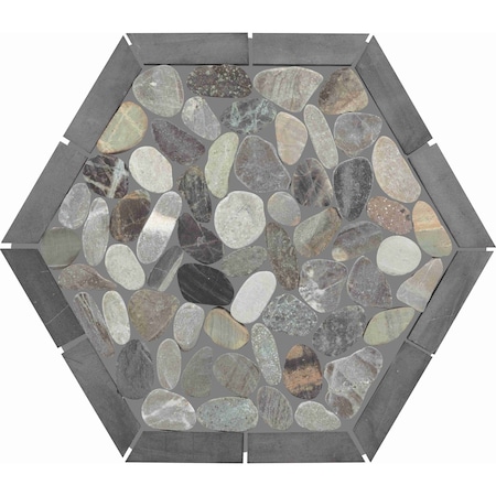 Daltile Pebble Oasis Natural Stone Framed Hexagon Pebble Mosaic 11in x 10in in Tumbled Coastal, 17PK PB46FRMHXPBMSTM