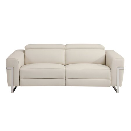 Homeroots 83" Beige Italian Leather USB Reclining Sofa With Silver Legs 482205