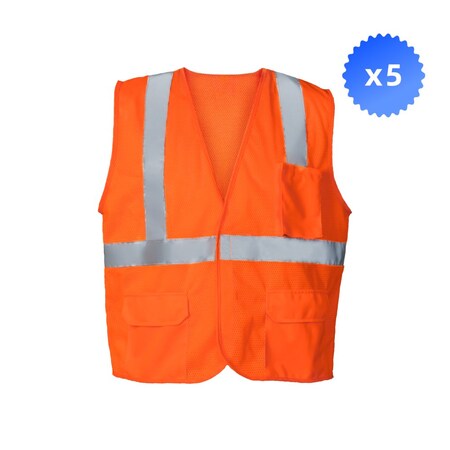 4Dock XL-Size Class 2 Standard Hi-Vis Safety Vest with Pockets, 5PK SV001-XL