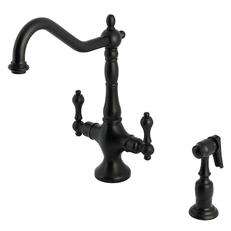 Kingston Brass Two-Handle Single-Hole Kitchen Faucet with Brass Sprayer, Matte Black KS1770ALBS