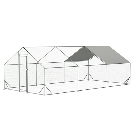 Wrightmaster 10 ft. x 20 ft. x 6.56 ft. Galvanized Wire Chicken Coop w/ Waterproof and Anti-Ultraviolet Cover Wa ZR-184738