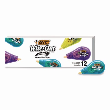 Bic Mini Correction Tape, Non-Refillable, 1/5 wx26.2 ft, Astd, PK12 WOTM11