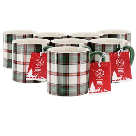 Martha Stewart Holiday Plaid 8 Piece 19 Ounce Stoneware Mug Set in Green 140731.01