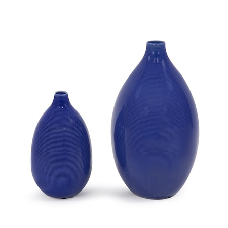 Homeroots Set of Two Cobalt Ceramic Round Table Vases, 2PK 384166