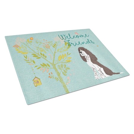 Carolines Treasures Welcome Friends Brown Springer Spaniel Glass Cutting Board, Large BB7622LCB