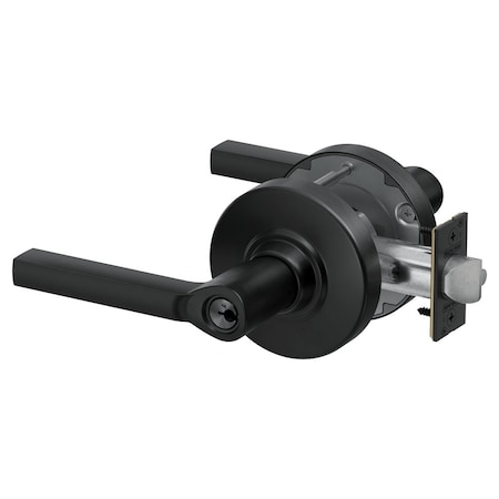 Schlage Grade 1 Storeroom Cylindrical Lock, Conventional Cylinder, Latitude Lever with Rose, Matte Black PC80P LAT 622