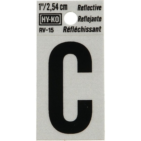 Hy-Ko Reflective Letter, Character: C, 1 in H Character, Black Character, Silver Background, Vinyl RV-15/C