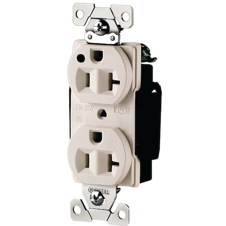 Eaton Wiring Devices Straight Blade Receptacle, 5-20R, 20 A, 125V AC, 2 Pole, 3 Wire, Flush Mount, Grounded AH8300W