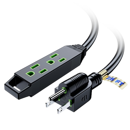 Maximm 25ft 16AWG 3-Outlet Extension Cord, ETL, Black ADW-LA052T-25-BK-1P