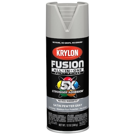 Fusion All-In-One 12 Oz Krylon Pewter Gray Paint & Primer Spray Paint, Satin K02744007