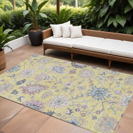 Homeroots 10' X 14' Yellow Lavender And Denim Blue Floral Washable Indoor Outdoor Area Rug 605348