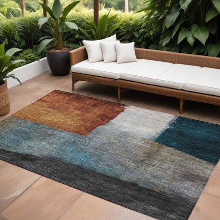 Homeroots 8' X 10' Copper Green And Gray Abstract Washable Indoor Outdoor Area Rug 603722