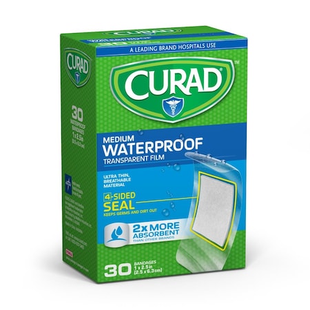 Medline CURAD Clear Waterproof Adhesive Bandages, 1in x 2-1/2in, 24PK CUR00005RB
