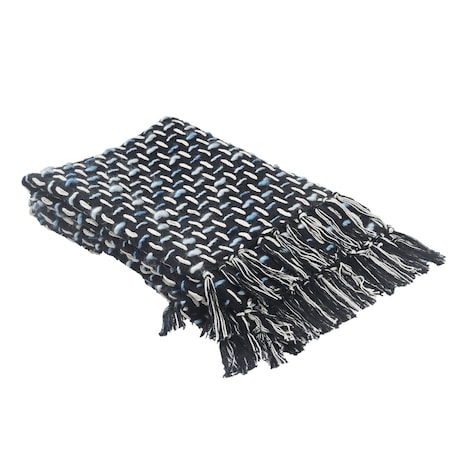 Homeroots Black and Blue Woven Cotton Geometric Throw Blanket 516603