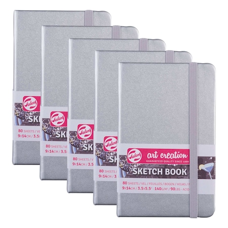 Talens Art Creation Sketchbook, 80 Sheets, 90lbs, Shiny Silver Cover, 3.5'' x 5.5'', 5PK 9314041M