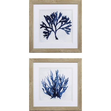 Homeroots Set of Two Navy Underwater Coral Watercolor Wall Art, 2PK 395657