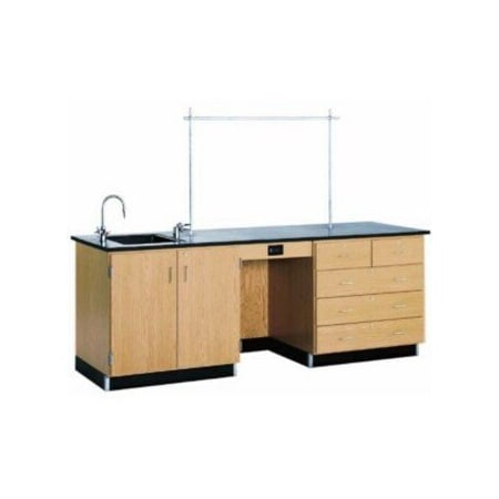 Diversified Spaces Instructor's Desk, Oak, Wood Frame, 96 in W, Black/Red 1116K