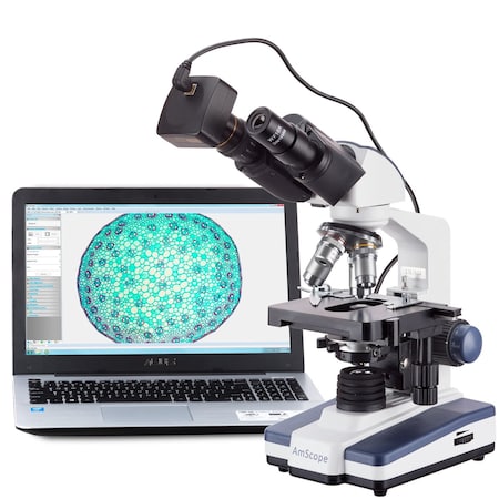 Amscope 40X-2000X LED Binocular  Compound Microscope w/ 8MP Digital Camera and 3D Stage B120B-8M