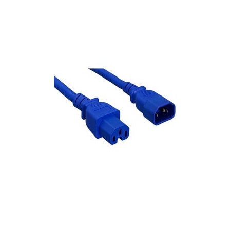Cable Wholesale High Temperature Power Cord, C14 to C15, 14AWG, 15 Amp / 250 Volt, UL SJT, Blue, 6 foot 10W2-07106BL