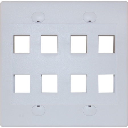 Cable Wholesale Keystone Wall Plate, White, 8 Port, Dual Gang 301-8K-W