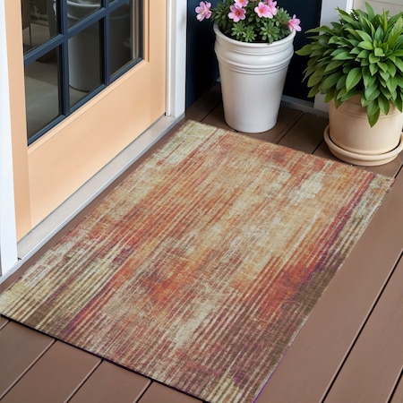Homeroots 3' X 5' Orange Beige And Taupe Striped Washable Indoor Outdoor Area Rug 577259