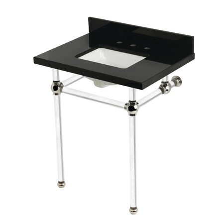 Kingston Brass 30" Black Granite Console Sink with Acrylic Legs, 8-Inch, 3-Hole, Black Granite/Polished Nickel KVPK30KASQ6