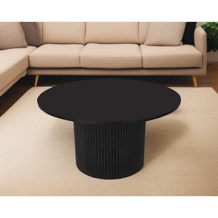 Homeroots 36" Black Solid Wood Round Pedestal Coffee Table 568902