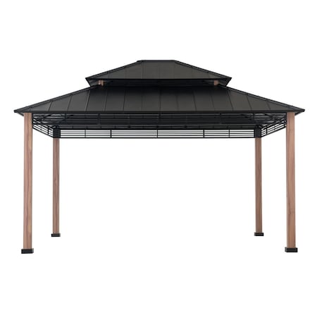 Sunjoy 13 ft. x 15 ft. 2-tier Large Modern Gazebo with Metal Wood Look Posts A102012600