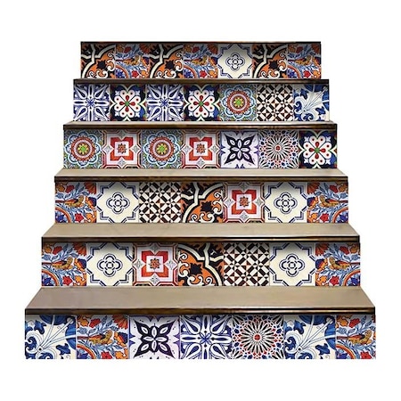 Homeroots 8" x 8" Blues and Reds Mosaic Peel and Stick Removable Tiles 400463