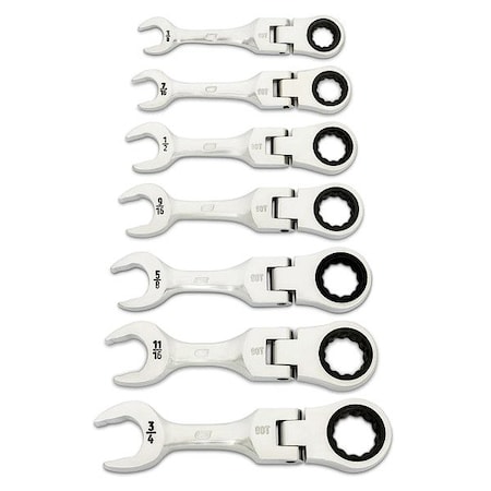 Gearwrench SAE Stubby Flex Combination, 7 PC, 12 Pt 86878
