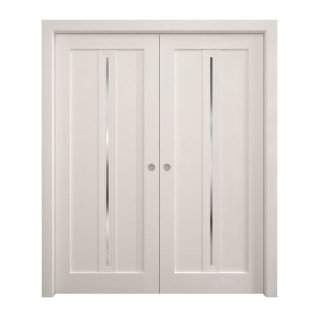 Sartodoors Sliding French Double Pocket Doors 36 x 80 inches, Ego 5014 Painted White Oak, Kit Rail Hardware ,  EGO5014DP-PWO-36
