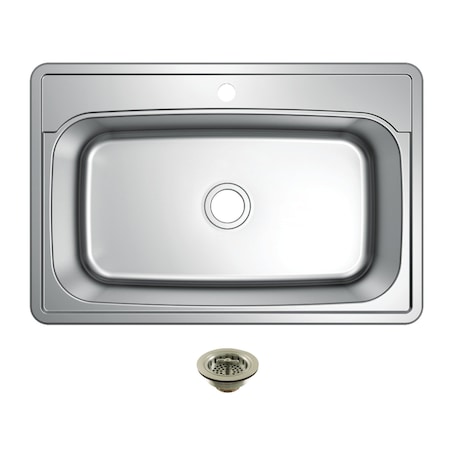 Kingston Brass 33-Inch Stainless Steel Self-Rimming Single Bowl Drop-In Kitchen Sink, 1-Hole with Strainer KGKTS33229018