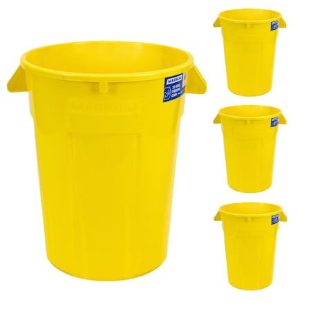 Magnum Tool 32 Gallon Trash Can, High-Vis Yellow, Construction Grade, Heavy Duty Plastic (4 Pack) CMTC-C000-32Y04