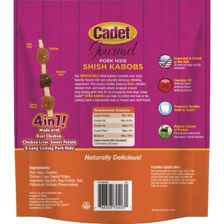 Cadet Gourmet 12 Oz. Pork Hide Shish Kabob Dog Treats C70403