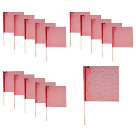 Mytee Products 18in x 18in Red Jersey Mesh Safety Flags for Trucks with Dowel, 16PK JMF-REDx16