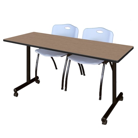 Regency Kobe Mobile T-Base Training Table W/ 2 M Stack Chairs, 60 in W, 24 in L, Noble Oak MKTRCC6024NO47GY