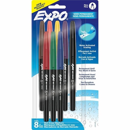 Expo Vis-a-Vis Wet Erase Markers, Fine Point, Assorted, 8 Color Set 2211317