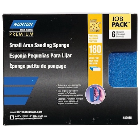 Norton Co ProSand Sanding Sponge, 412 in L, 21116 in W, 180 Grit, Fine, Aluminum Oxide Abrasive 82085